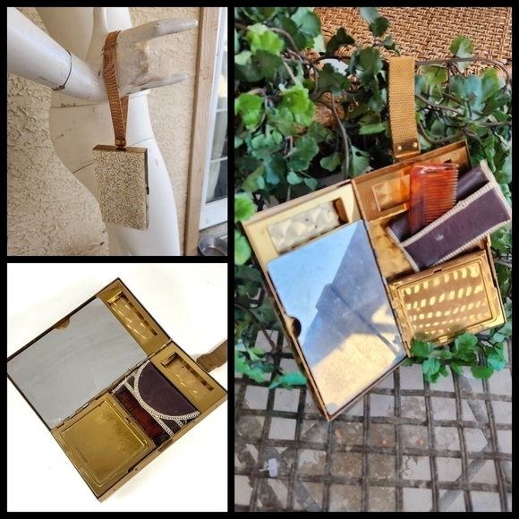 1950s Vintage CONFETTI Lucite COMPACT Carry Triple Vanity Case Clutch - Picture 1 of 16